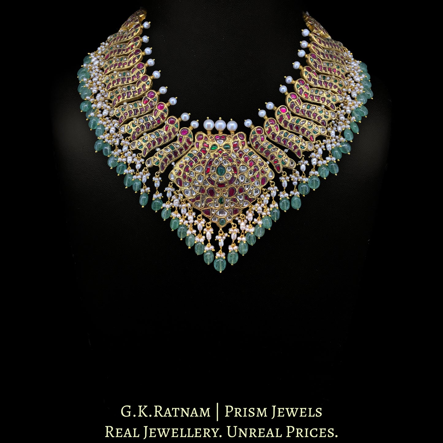 23K Gold And Diamond Polki South Style Necklace With Strawberry And Pearls - G. K. Ratnam