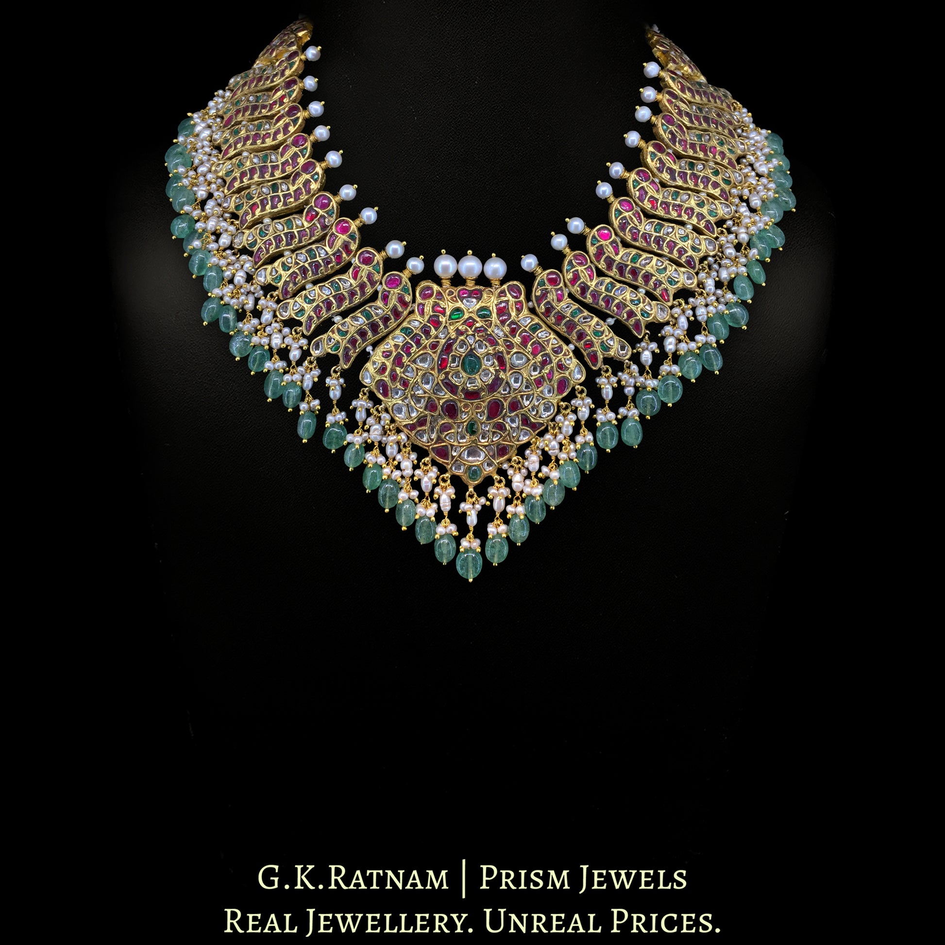 23K Gold And Diamond Polki South Style Necklace With Strawberry And Pearls - G. K. Ratnam