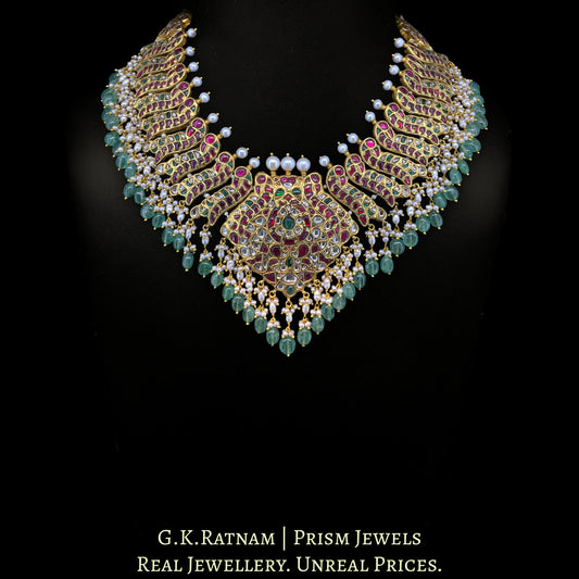 23K Gold And Diamond Polki South Style Necklace With Strawberry And Pearls - G. K. Ratnam