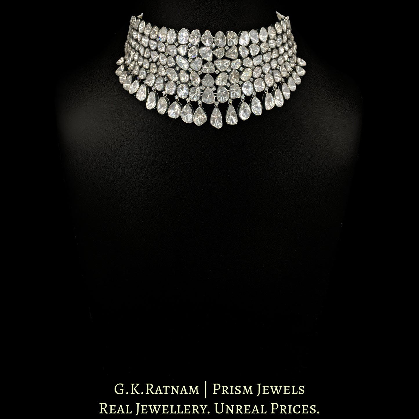 14k Gold and Diamond Polki Open Setting Choker Necklace