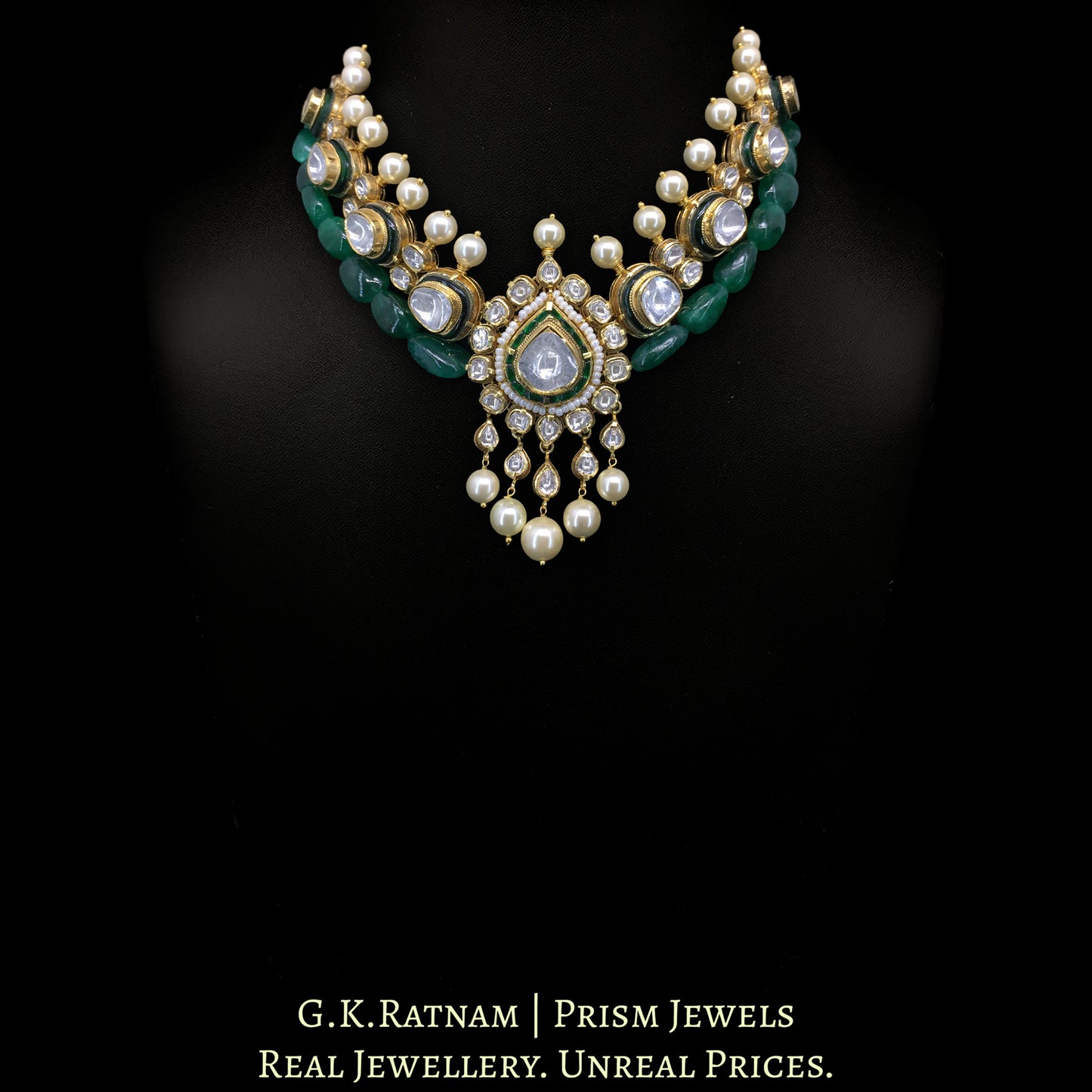 18k Gold and Diamond Polki double-casing Necklace Set