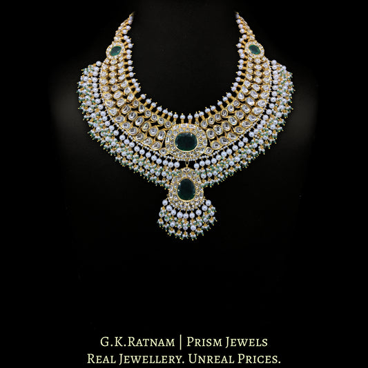 22K Gold And Diamond Polki Necklace With Pearls And Green Stone - G. K. Ratnam