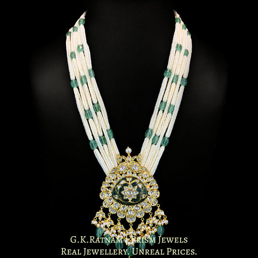 18k Gold and Diamond Polki Pendant with a hand-carved Holdali stone at the center - G. K. Ratnam