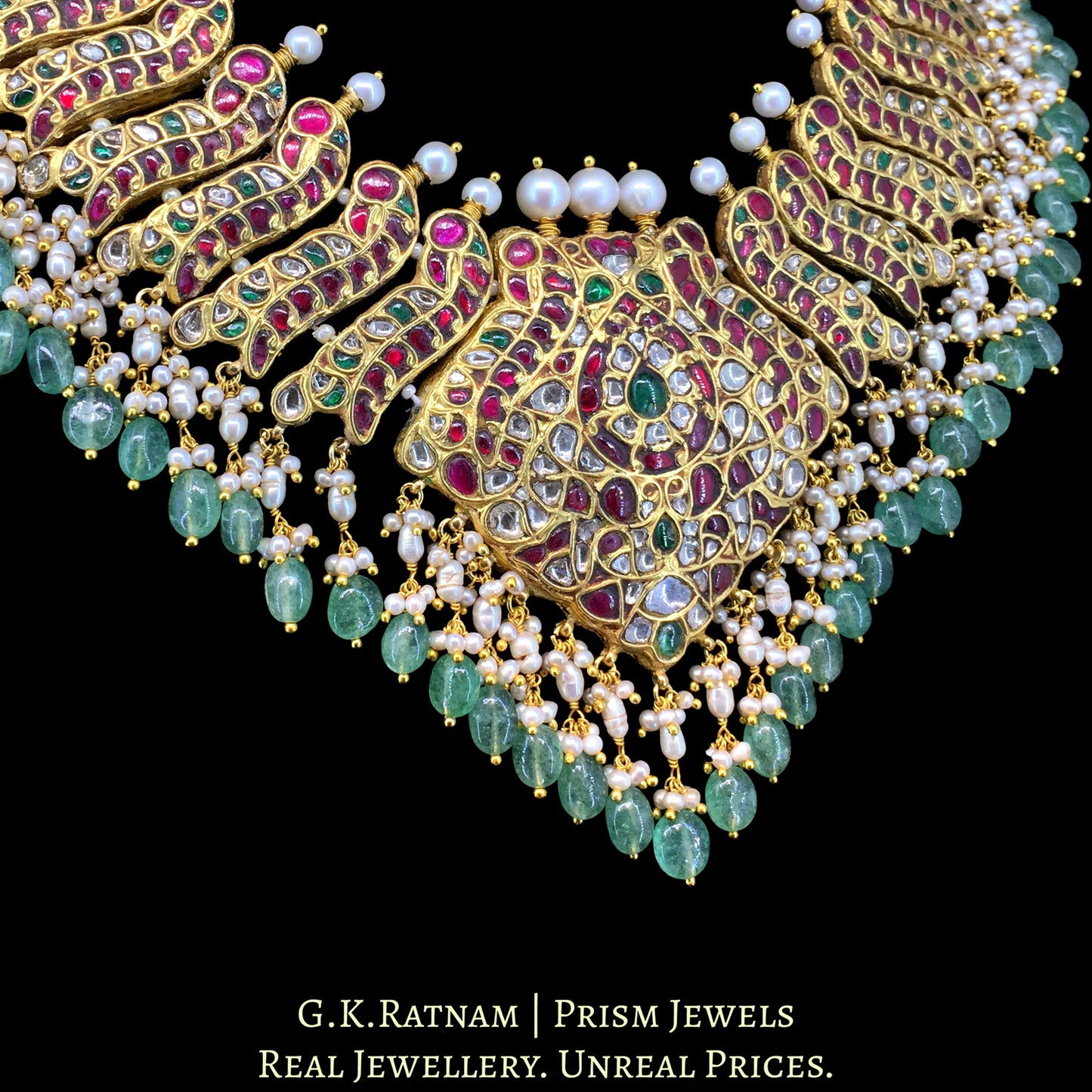 23K Gold And Diamond Polki South Style Necklace With Strawberry And Pearls - G. K. Ratnam