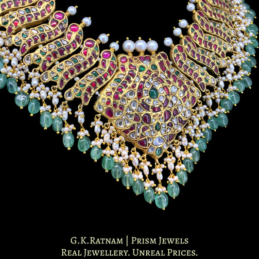 23K Gold And Diamond Polki South Style Necklace With Strawberry And Pearls - G. K. Ratnam
