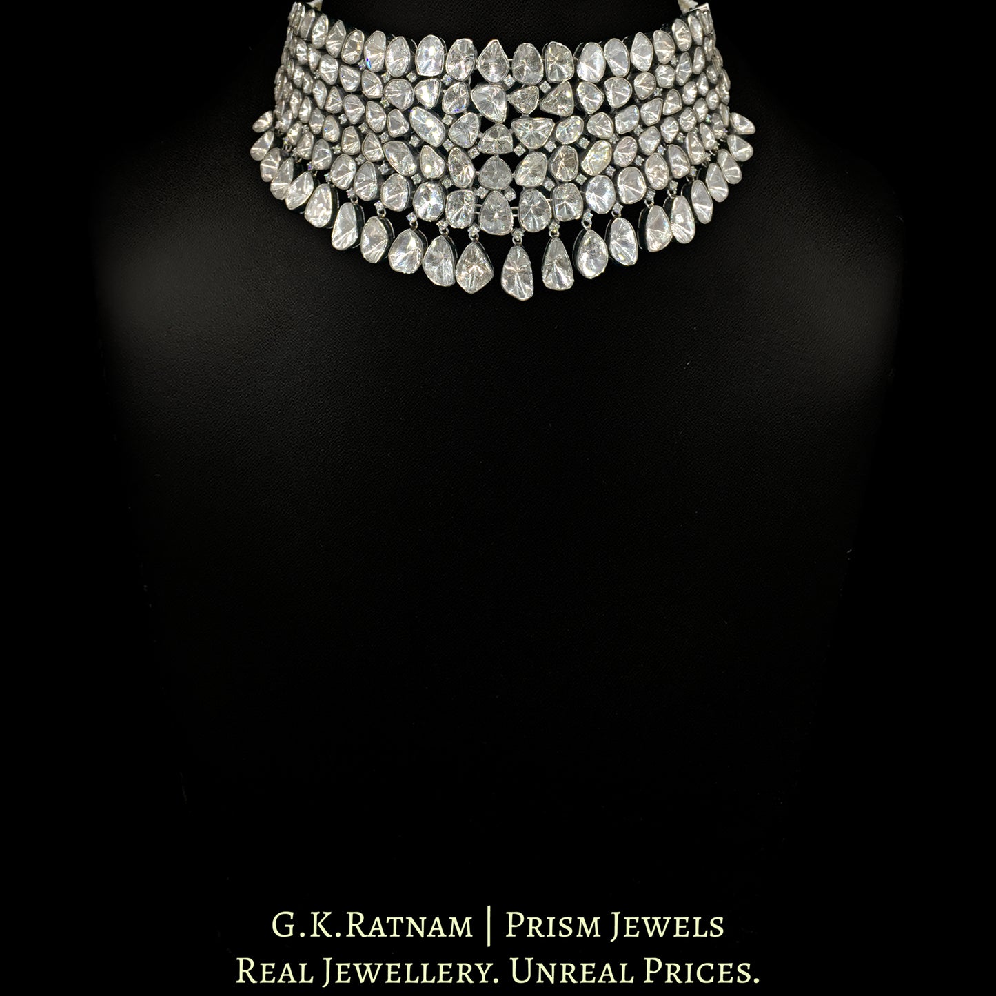 14k Gold and Diamond Polki Open Setting Choker Necklace