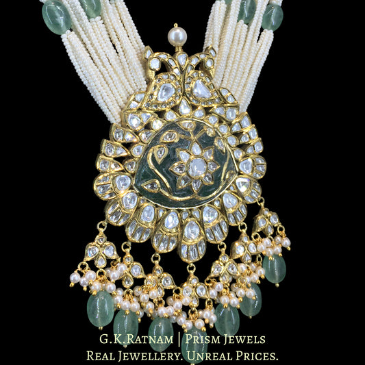 18k Gold and Diamond Polki Pendant with a hand-carved Holdali stone at the center - G. K. Ratnam