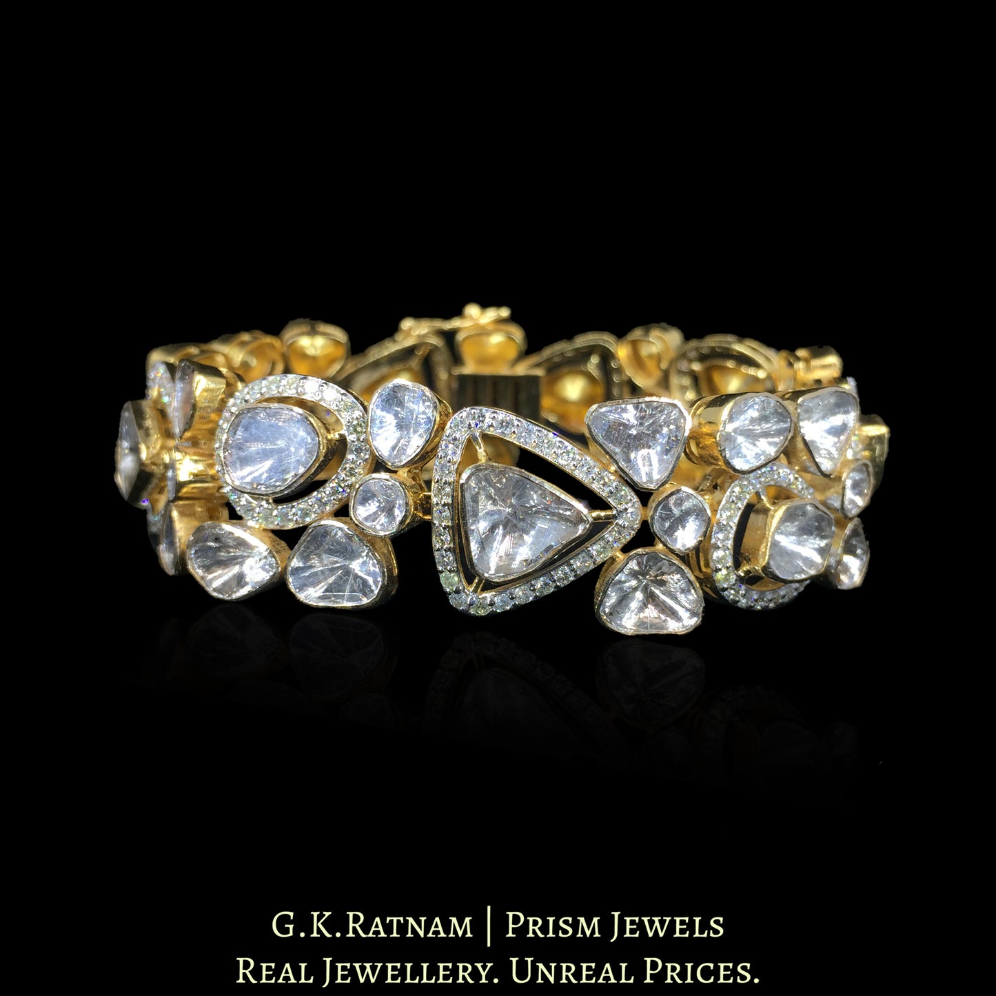 14k Gold and Diamond Polki Open Setting Bracelet