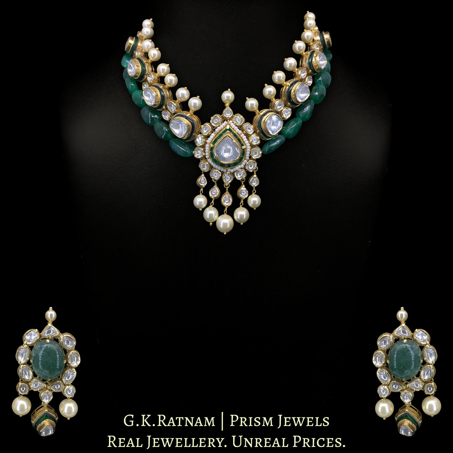 18k Gold and Diamond Polki double-casing Necklace Set