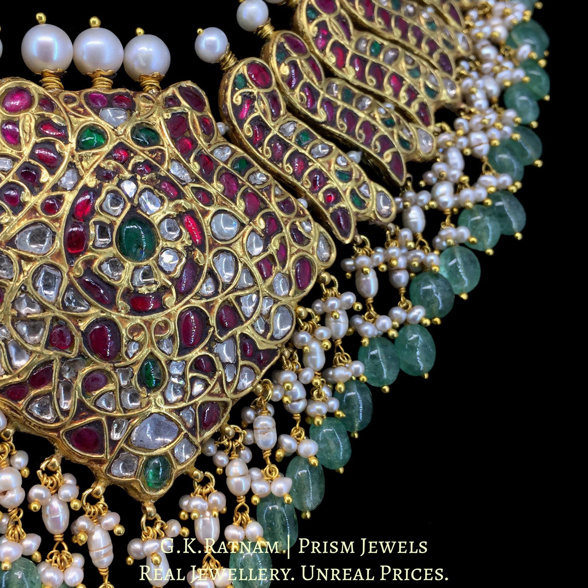 23K Gold And Diamond Polki South Style Necklace With Strawberry And Pearls - G. K. Ratnam