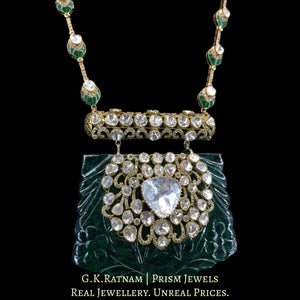 14K Gold and Diamond Polki Open Setting Necklace with hand-carved lab-grown Emerald