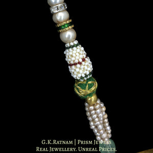 23k Gold and Diamond Polki Holdali Pendant with basra-like Antiqued Hyderabadi Pearls