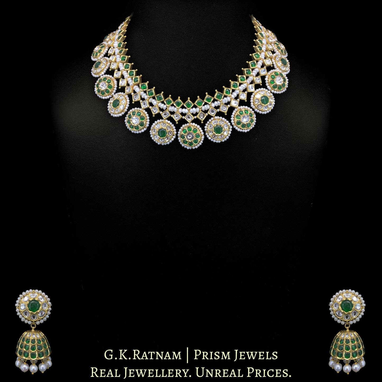 18k Gold and Diamond Polki Necklace Set
