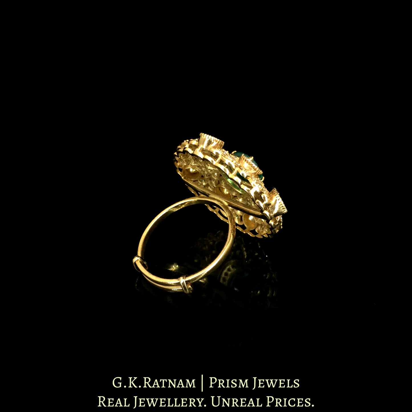 14K Gold And Diamond Polki Open Setting Ring With Lab Grown Emerald - G. K. Ratnam