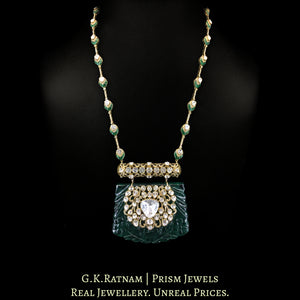14K Gold and Diamond Polki Open Setting Necklace with hand-carved lab-grown Emerald