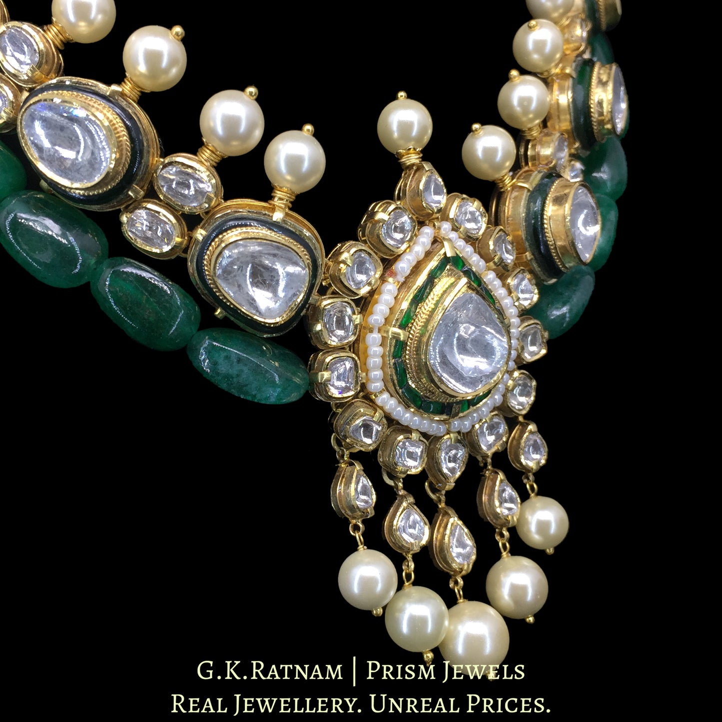 18k Gold and Diamond Polki double-casing Necklace Set