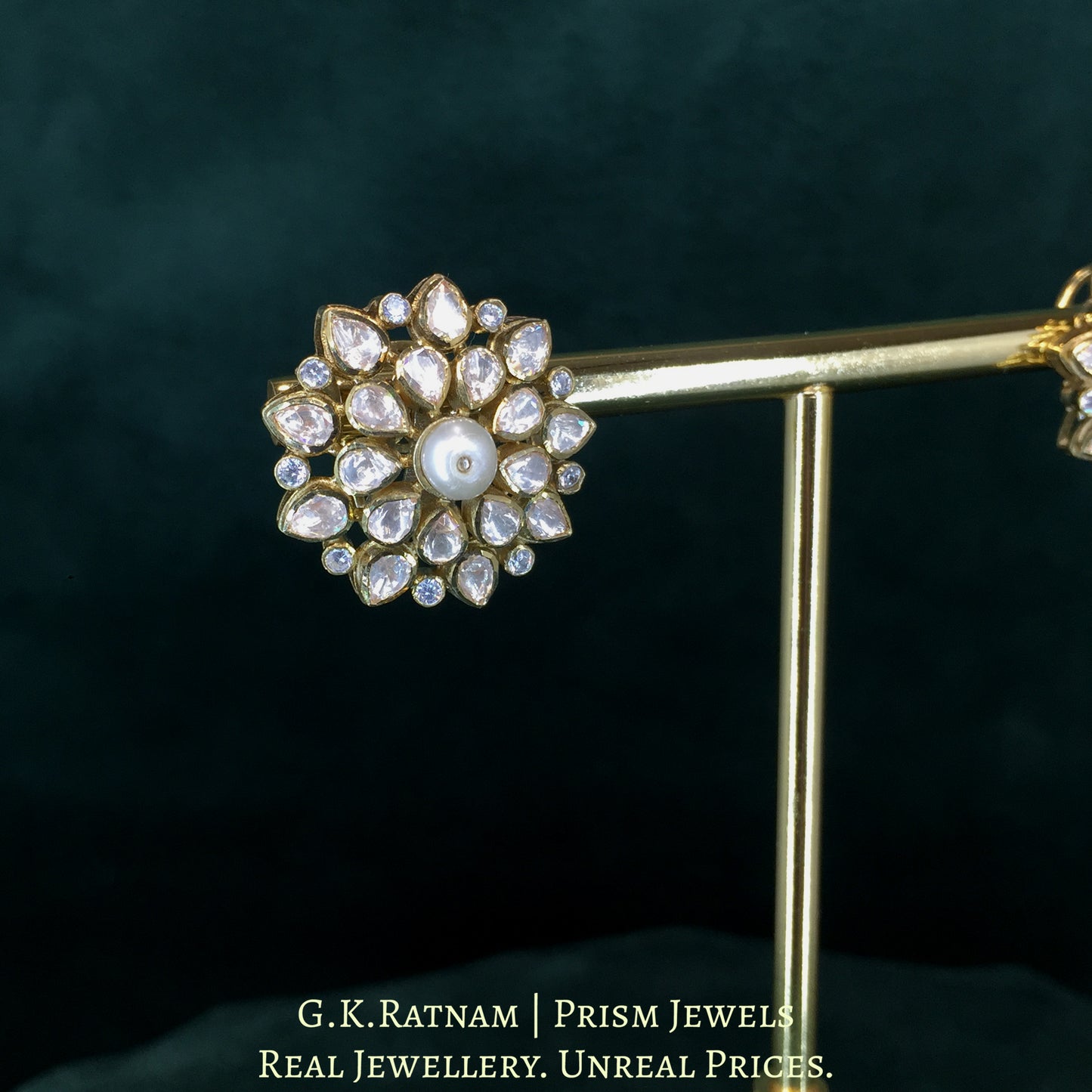 925 Silver and Moissanite Polki Karnfool Earring Pair