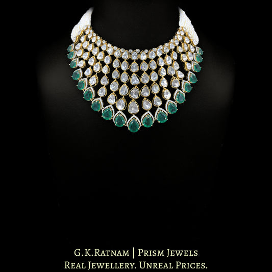 14k Gold and Diamond Polki Open Setting Necklace with Lab-Grown Emeralds - G. K. Ratnam