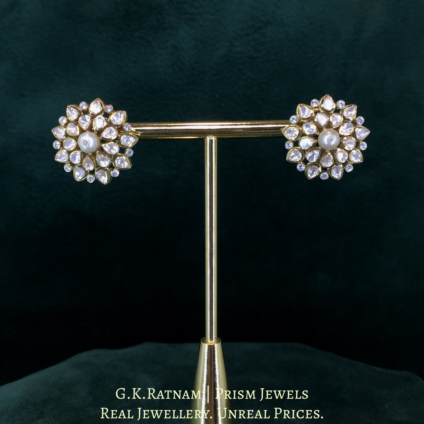 925 Silver and Moissanite Polki Karnfool Earring Pair