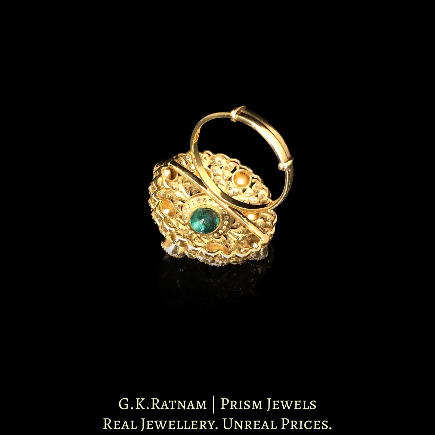 14K Gold And Diamond Polki Open Setting Ring With Lab Grown Emerald - G. K. Ratnam