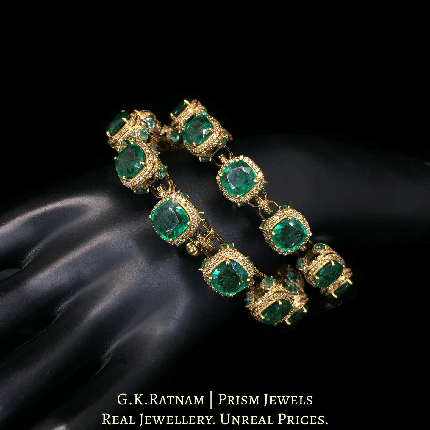 18K Gold and Diamond Polki Open Setting pacheli-style Bangle Pair with Lab Grown Emeralds
