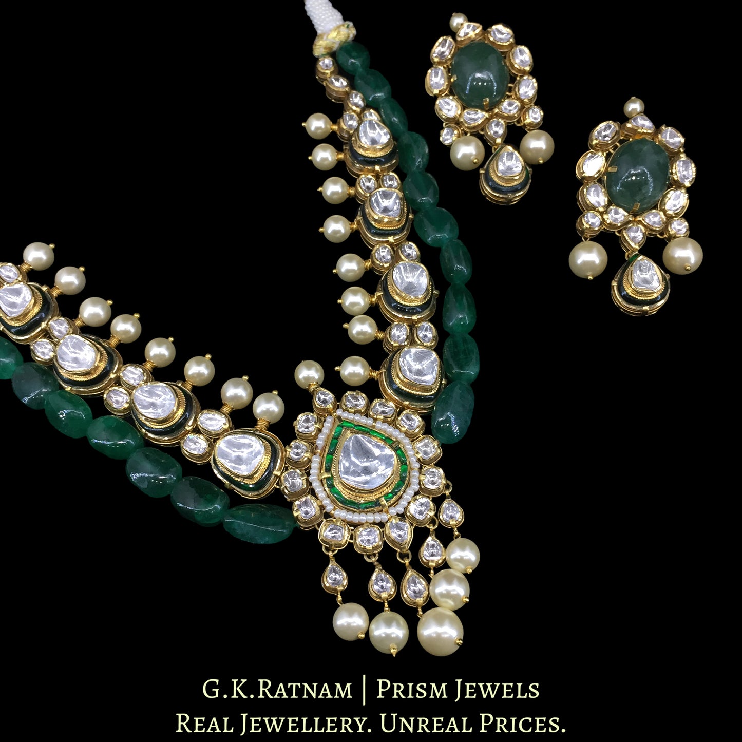 18k Gold and Diamond Polki double-casing Necklace Set
