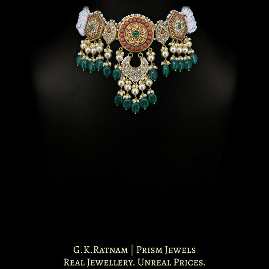 23K Gold And Diamond Polki Choker Necklace With Pearls And Coral - G. K. Ratnam