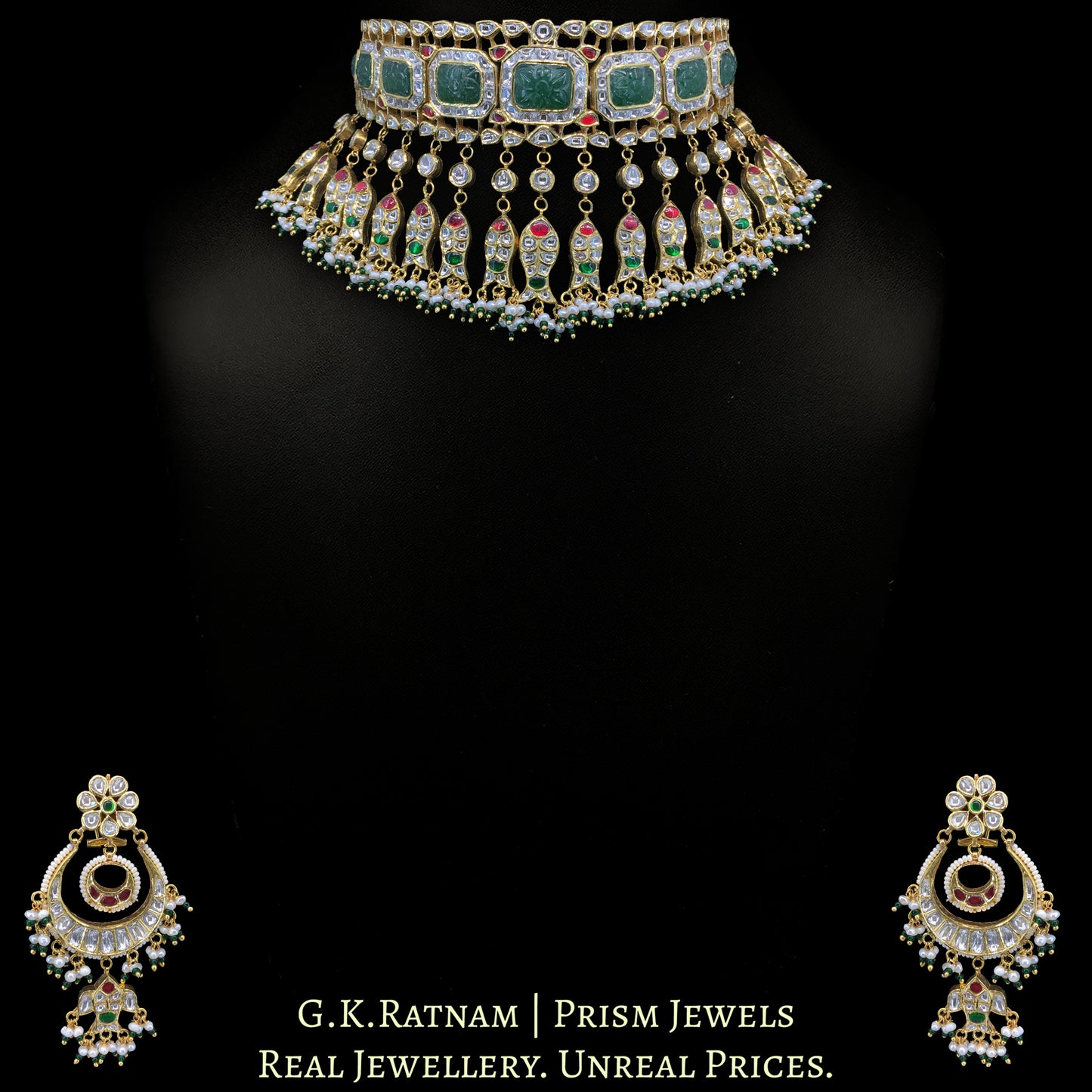 18k Gold and Diamond Polki Choker Necklace Set