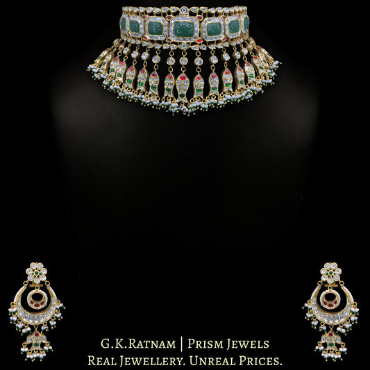 18k Gold and Diamond Polki Choker Necklace Set - G. K. Ratnam