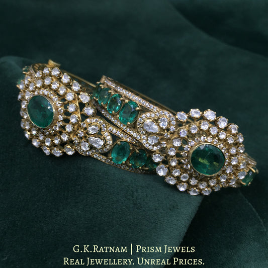 925 Silver Moissanites Bangle pair With Lab Grown Emeralds - G. K. Ratnam