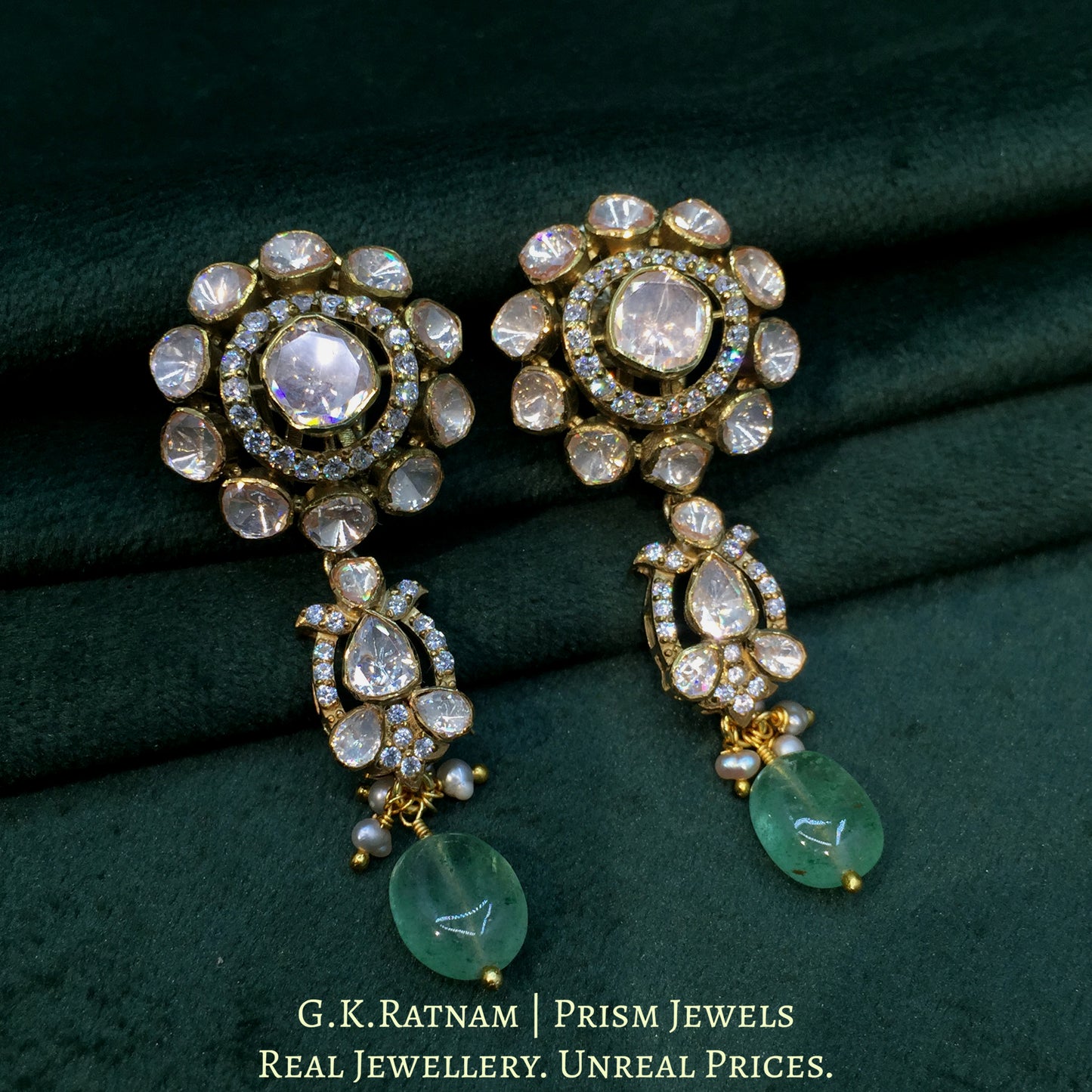 925 Silver And Moissanite Polki  Choker Necklace Set With Strawberry Quartz And Pearls - G. K. Ratnam