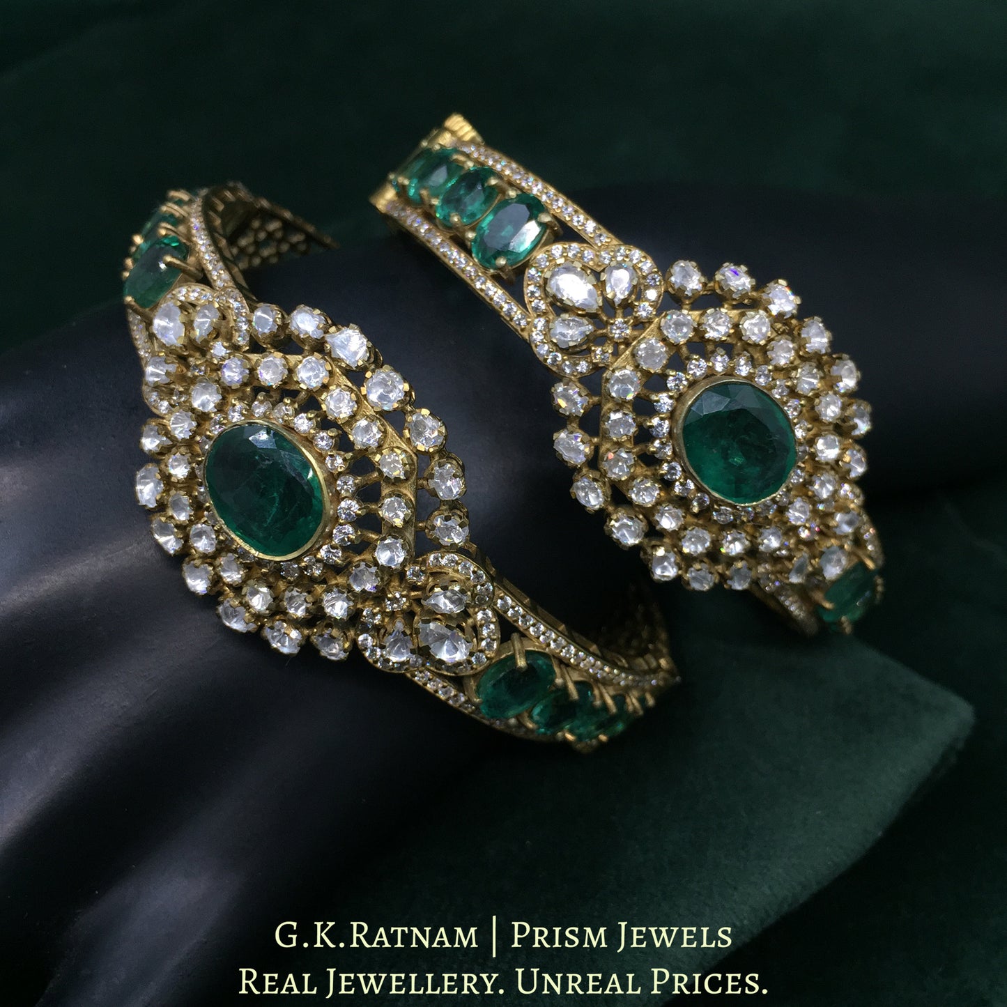 925 Silver Bangle Pair with Lab Grown Emeralds- G. K. Ratnam