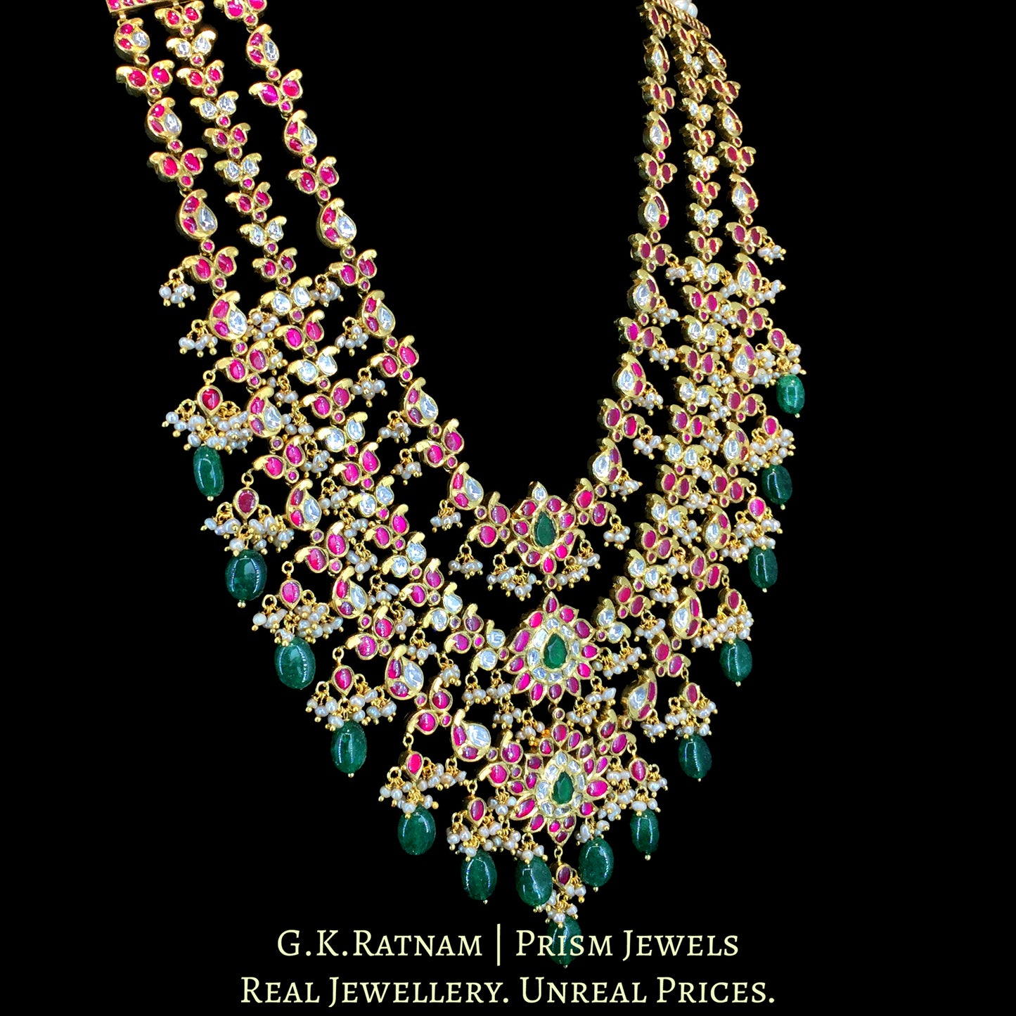 18k Gold and Diamond polki south-style three-layered Necklace