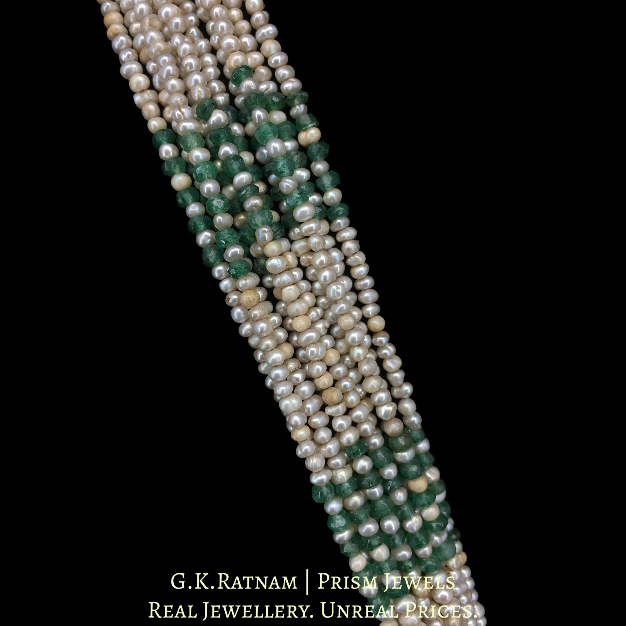 23k Gold and Diamond Polki Holdali Pendant with Antiqued Freshwater Pearls