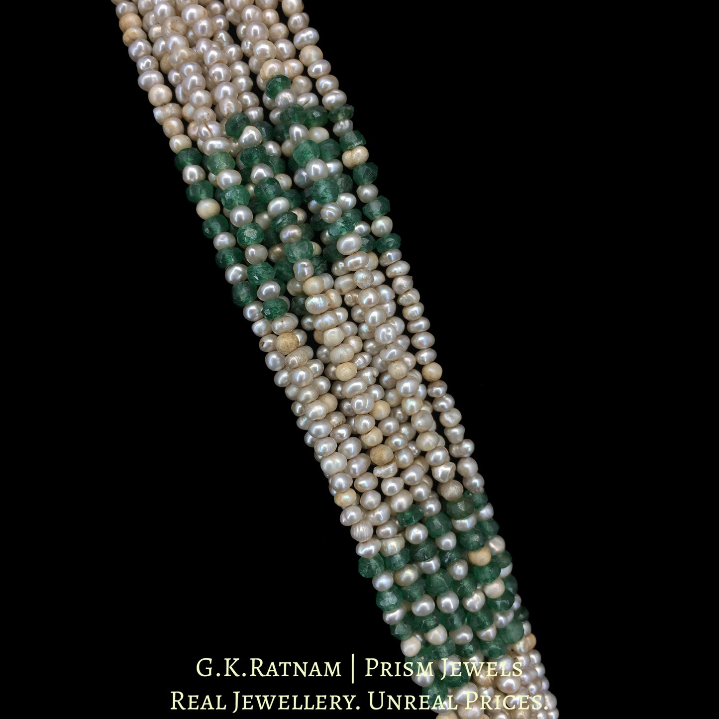 23k Gold and Diamond Polki Holdali Pendant with Antiqued Freshwater Pearls