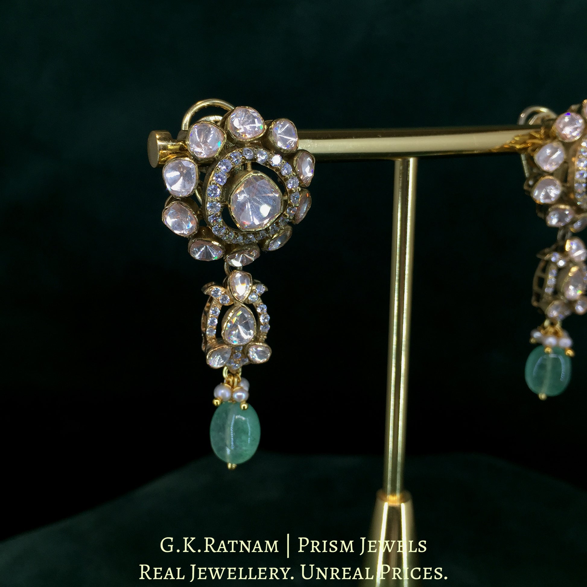 925 Silver And Moissanite Polki  Choker Necklace Set With Strawberry Quartz And Pearls - G. K. Ratnam
