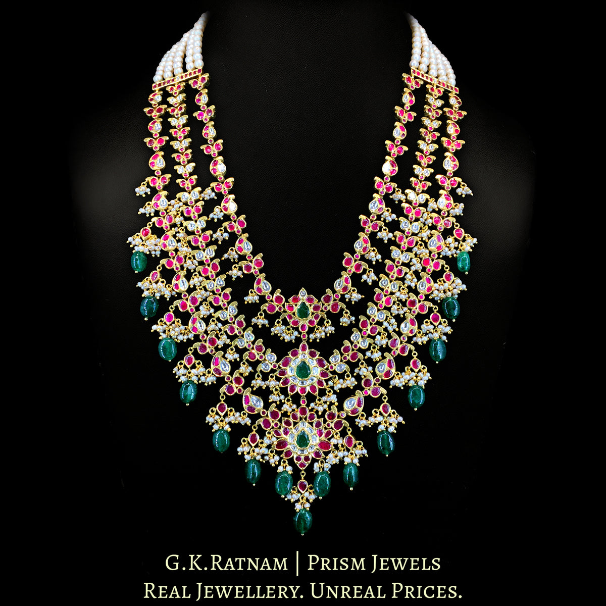 18k Gold and Diamond polki south-style three-layered Necklace