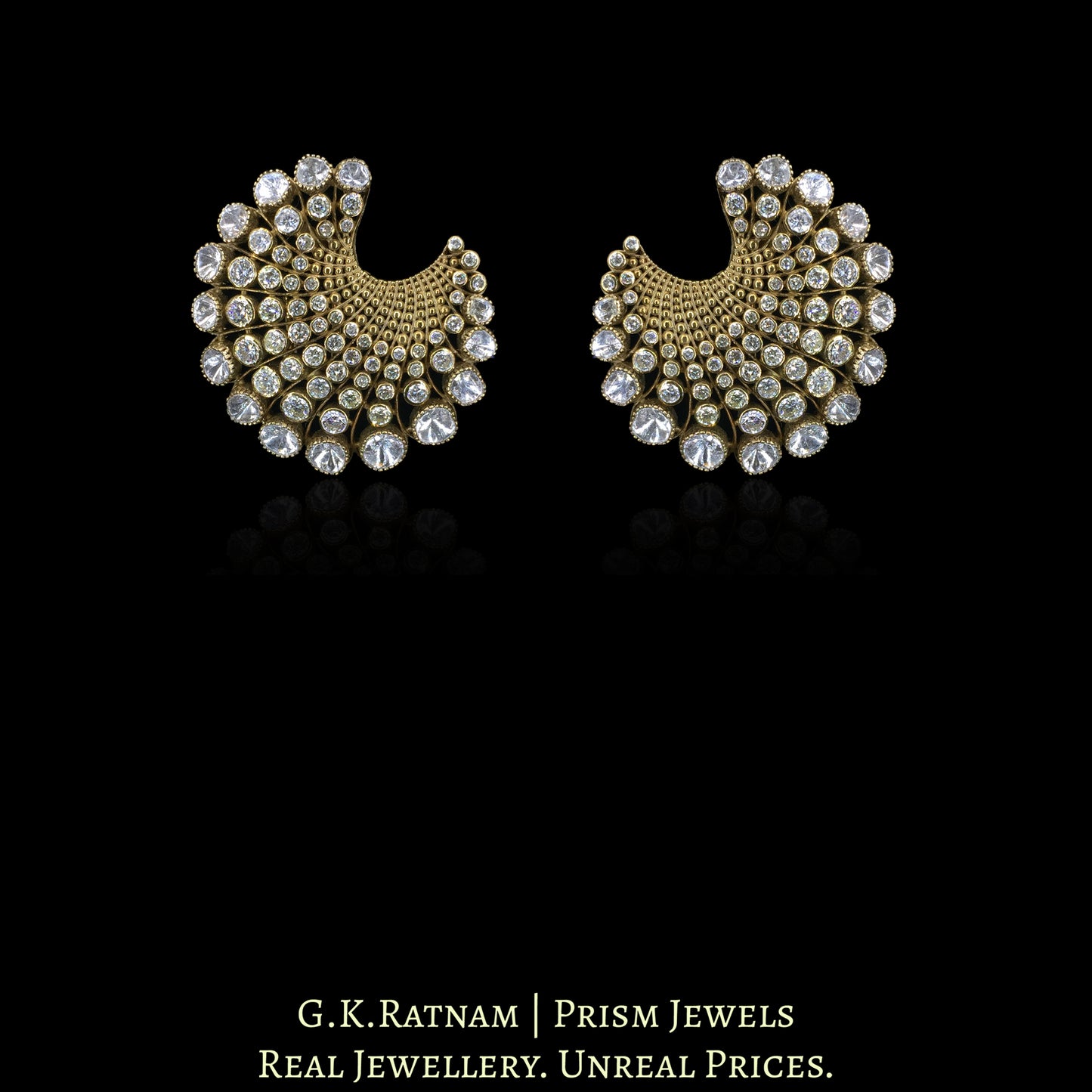 14k Gold And Diamond Polki Open Setting victorian-finish Karnfool Earring Pair - G. K. Ratnam