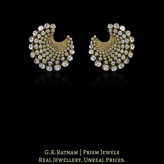 14k Gold And Diamond Polki Open Setting victorian-finish Karnfool Earring Pair - G. K. Ratnam
