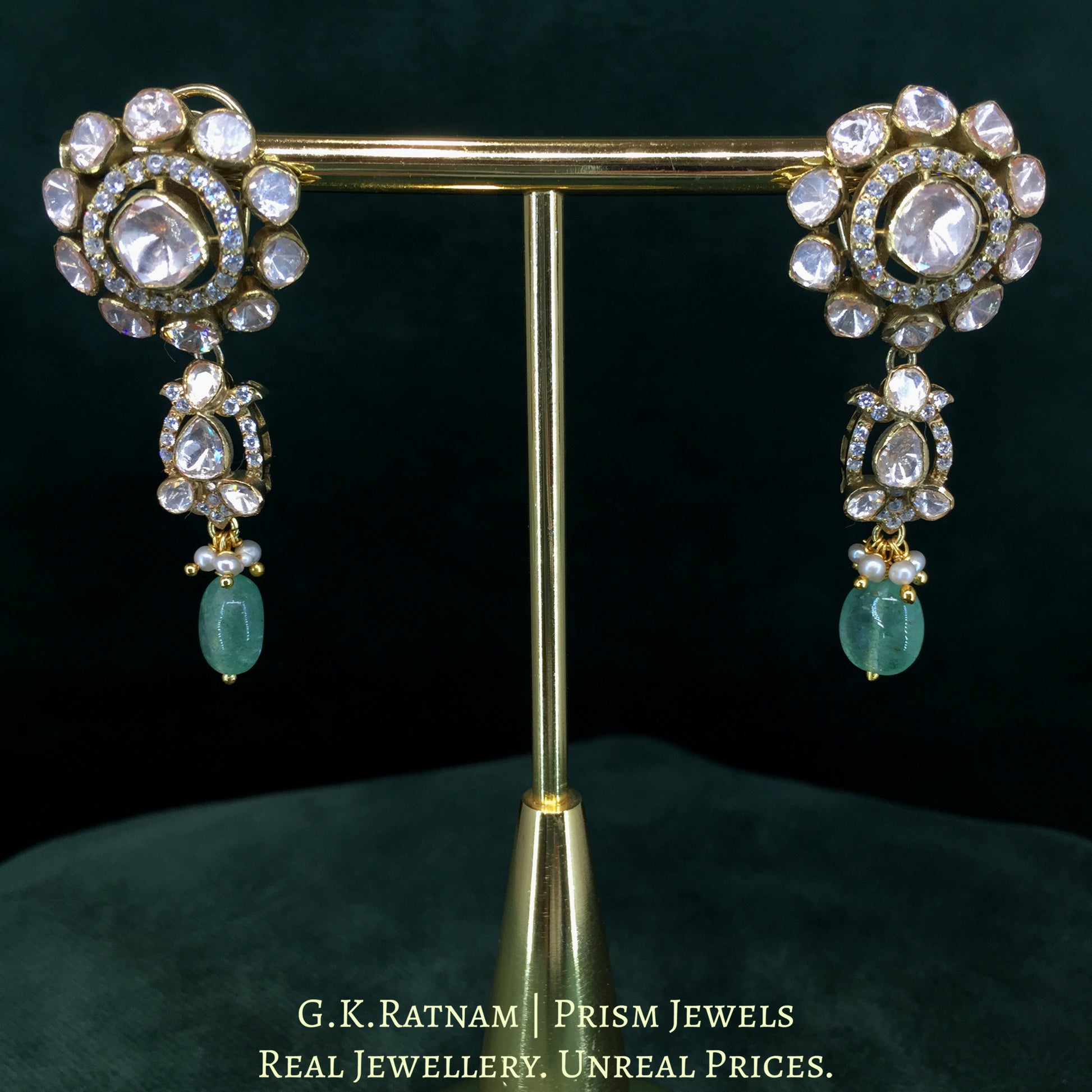 925 Silver And Moissanite Polki  Choker Necklace Set With Strawberry Quartz And Pearls - G. K. Ratnam