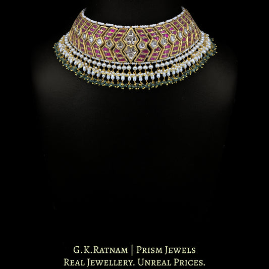 23K Gold And Diamond Polki South Style Choker Necklace With Pearls - G. K. Ratnam