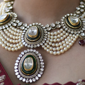 14k Gold and Diamond Polki Open Setting multi-purpose detachable Necklace in Victorian Finish