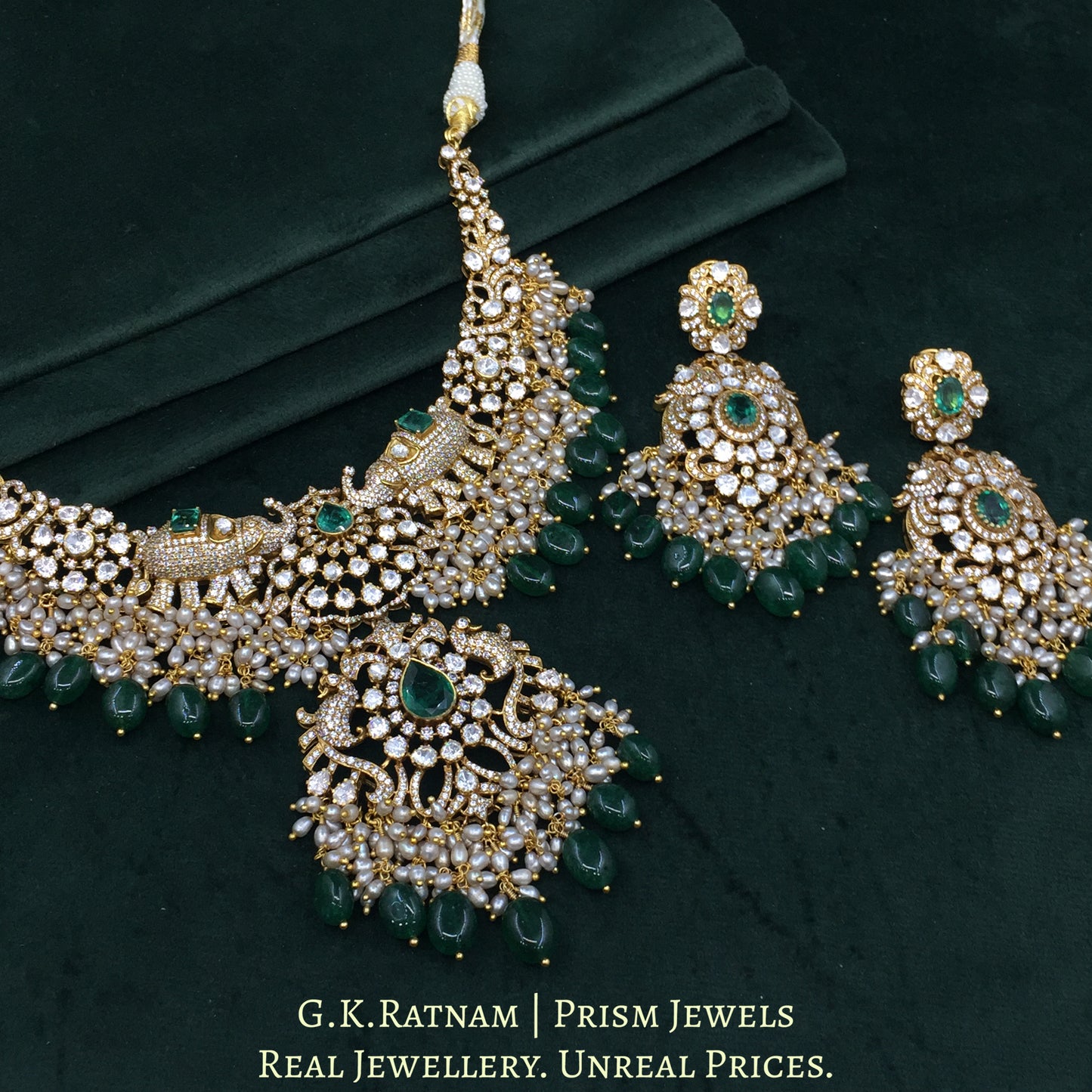 925 Silver Moissanite Polki Necklace Set With Strawberry Quartz - G. K. Ratnam