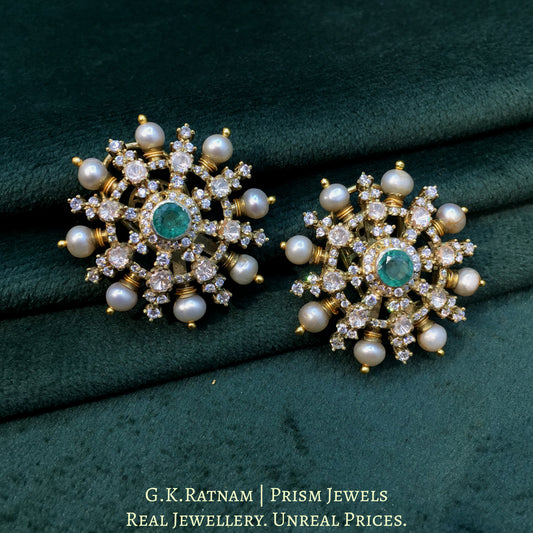 925 Silver And Moissanite Polki Karnfool Earrings With Antique Pearls - G. K. Ratnam