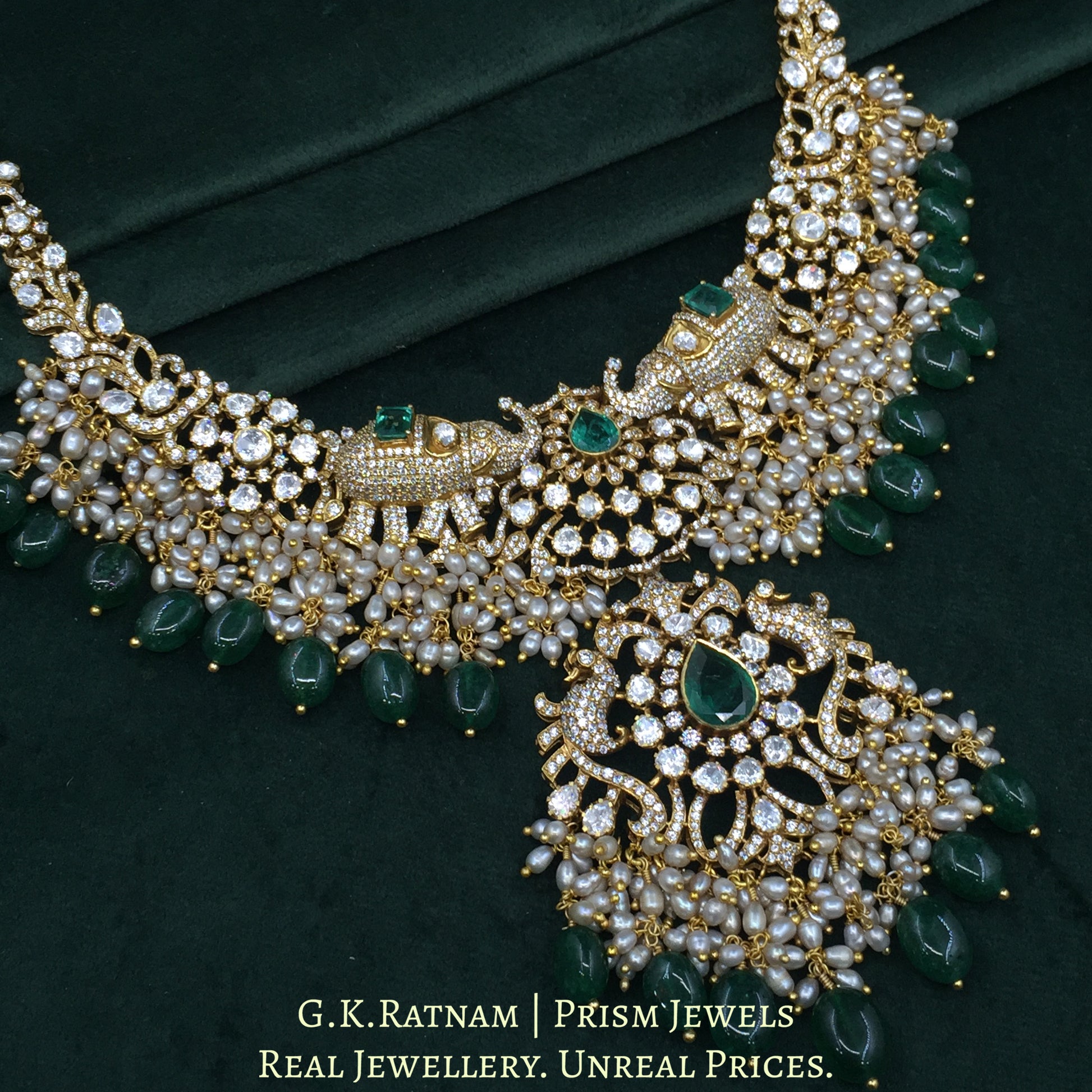 925 Silver Moissanite Polki Necklace Set With Strawberry Quartz - G. K. Ratnam