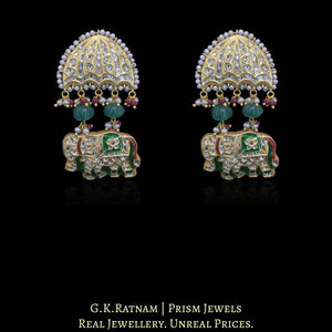 23k Gold and Diamond Polki Pendant Set with Majestic Elephants