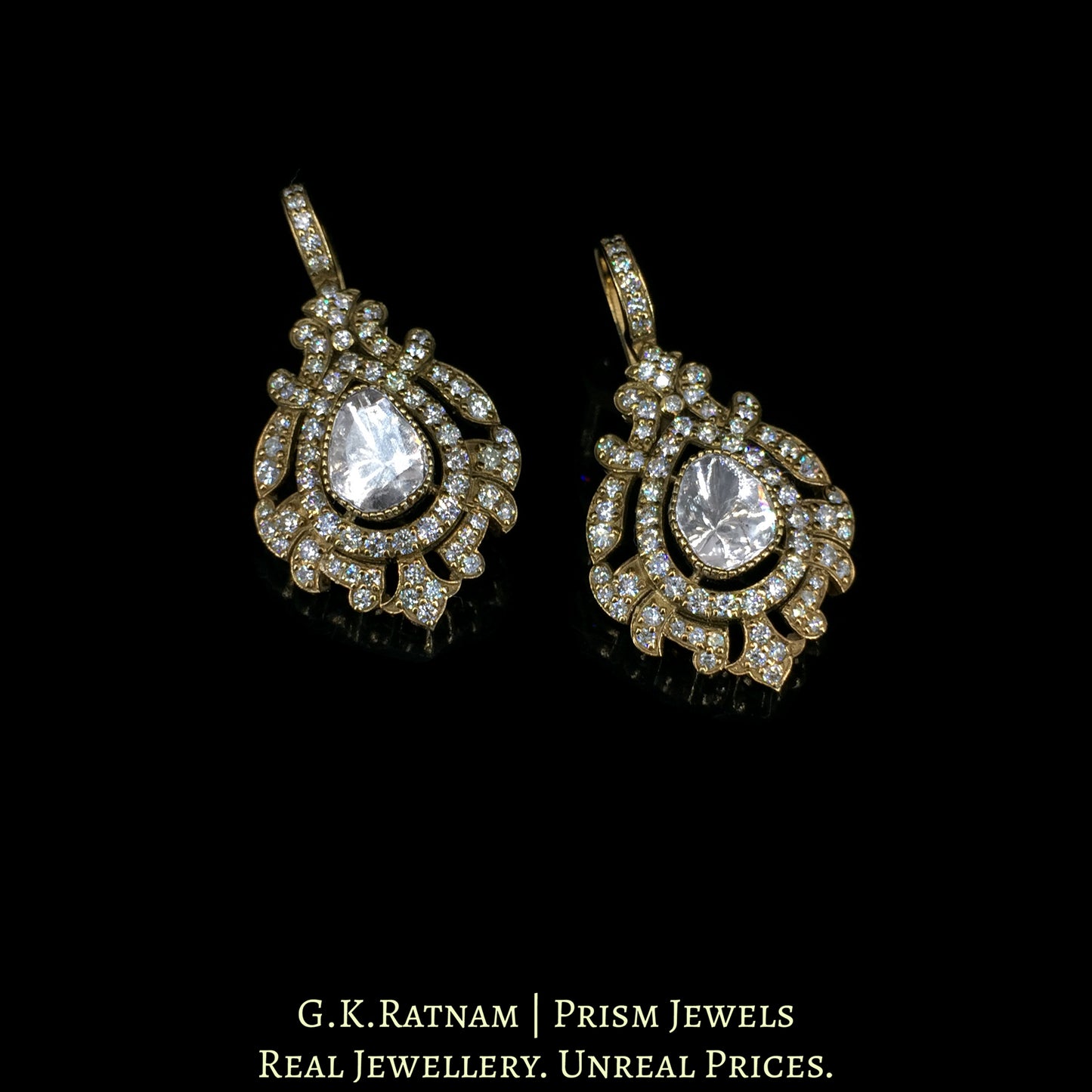 14K Gold And Diamond Polki Earrings With Antique Finish - G. K. Ratnam