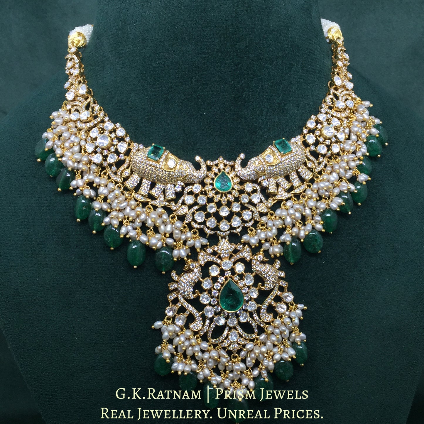 925 Silver Moissanite Polki Necklace Set With Strawberry Quartz - G. K. Ratnam