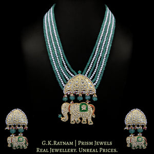 23k Gold and Diamond Polki Pendant Set with Majestic Elephants