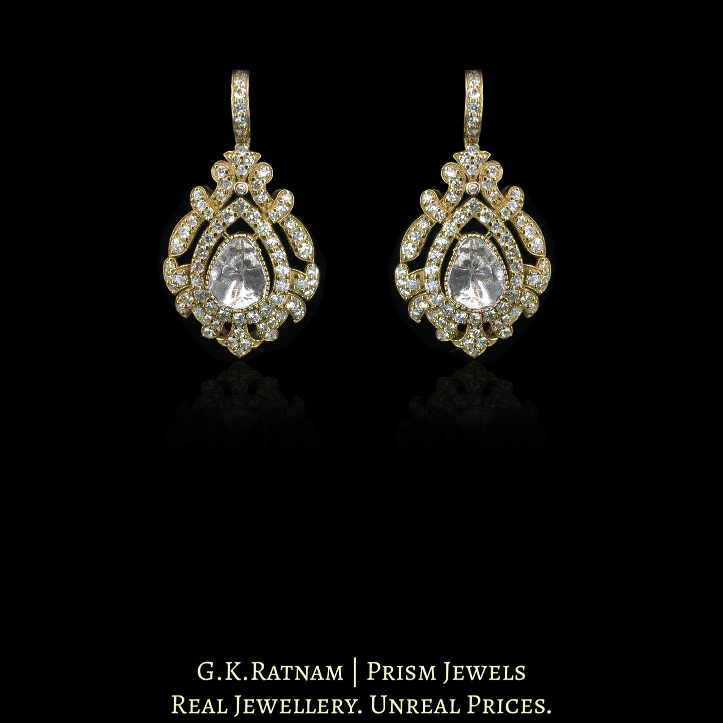 14K Gold And Diamond Polki Earrings With Antique Finish - G. K. Ratnam